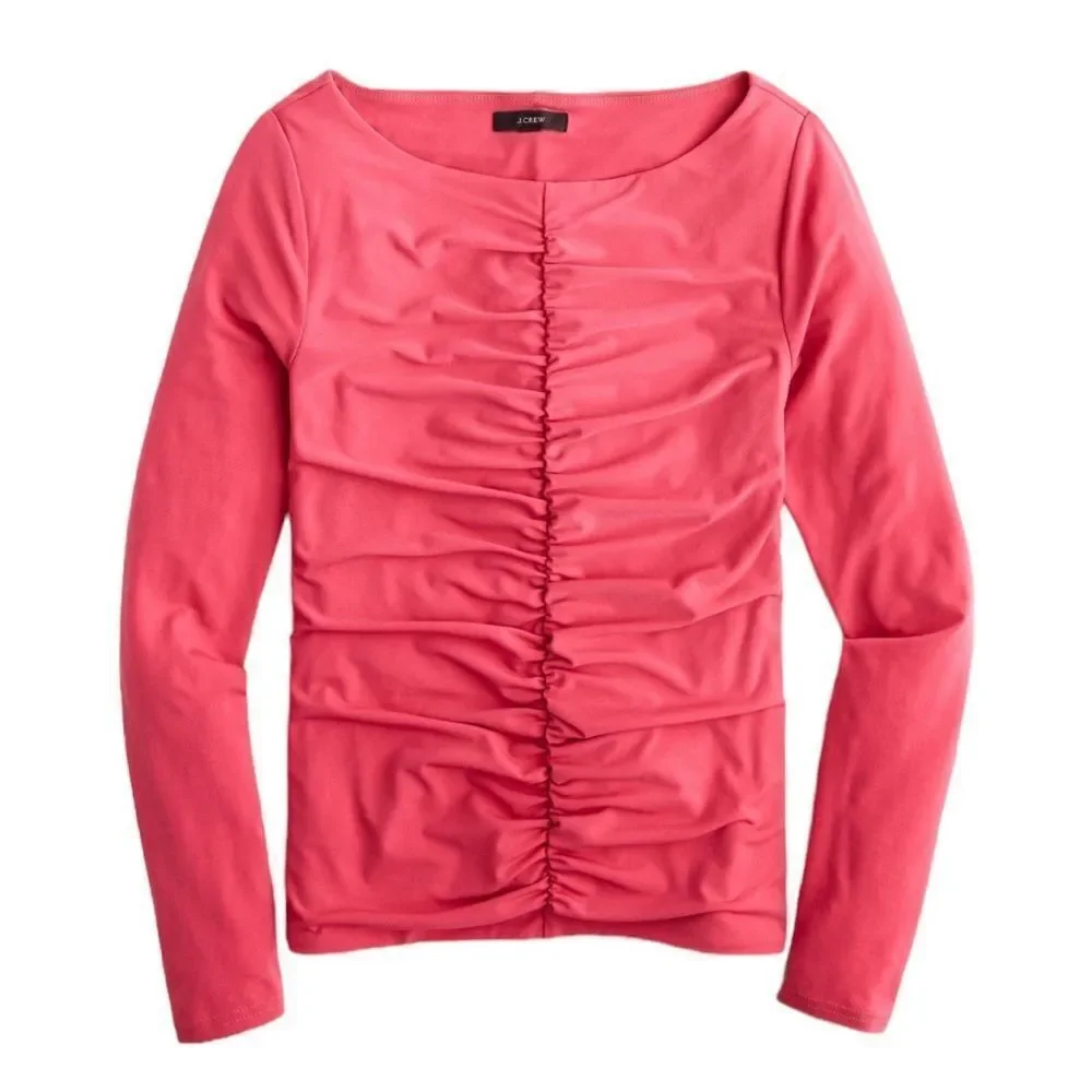 J.Crew Ruched long-sleeve matte jersey top Dragon Fruit NWT L